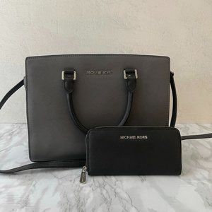 Michael Kors Gray Leather Tote Crossbody